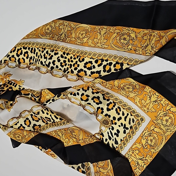 Resource Italian Made Polyester Black & Gold Scarf #W-794 - Picture 7 of 7